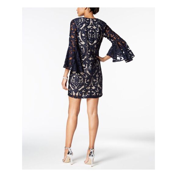 MSK PETITES Womens Beige Lined Bell Sleeve Short Party Sheath Dress Petites 6P - Picture 2 of 2